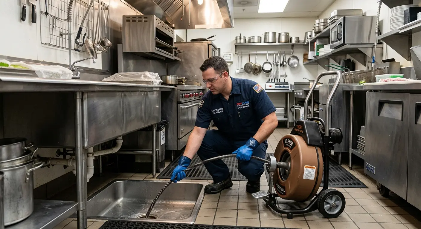 Commercial drain cleaning service in a restaurant kitchen in Round Lake Park